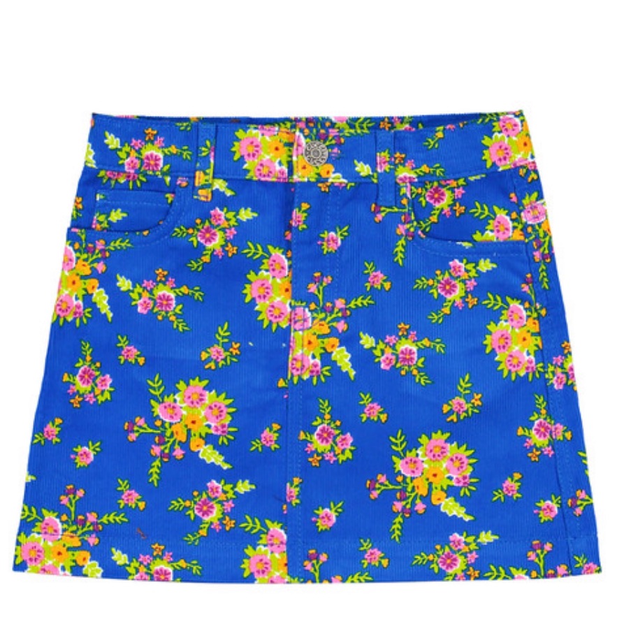 Gucci Girls Corduroy Skirt In Blue With Floral Print